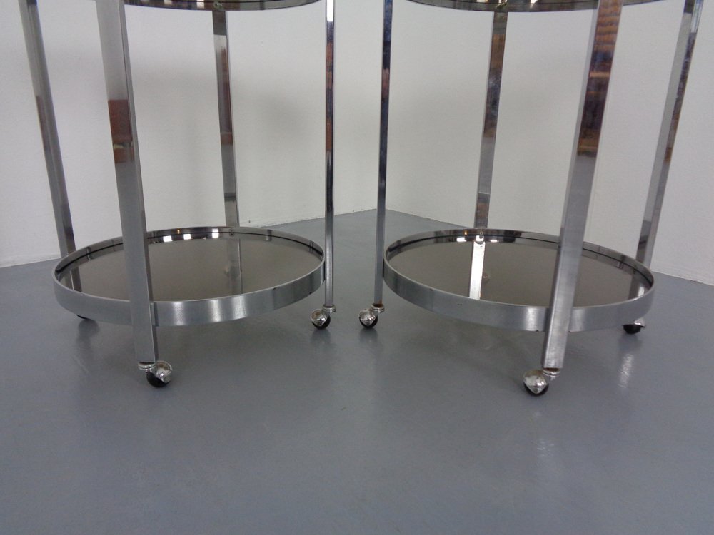 Mid-Century Glass & Metal Serving Bar Carts, 1960s, Set of 2