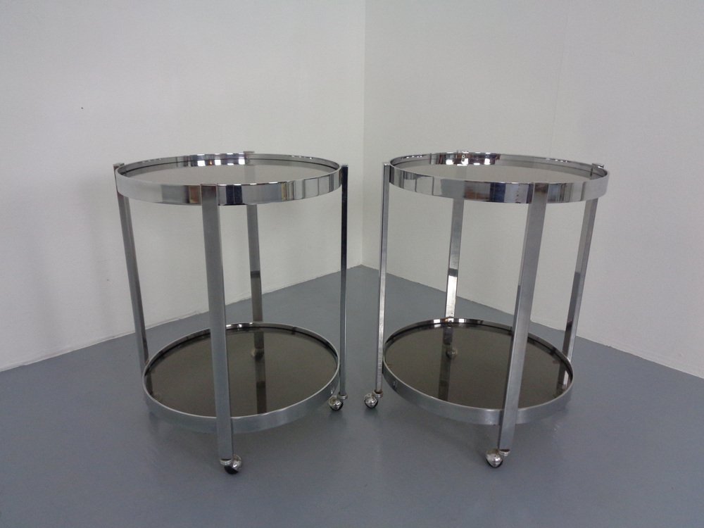 Mid-Century Glass & Metal Serving Bar Carts, 1960s, Set of 2