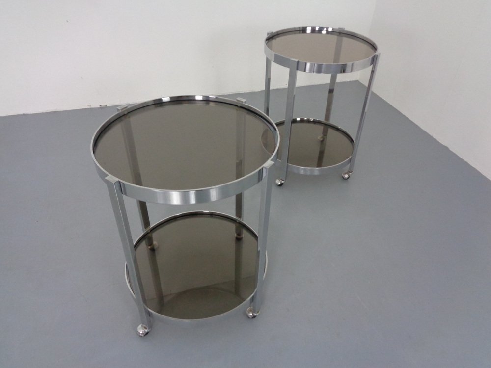 Mid-Century Glass & Metal Serving Bar Carts, 1960s, Set of 2