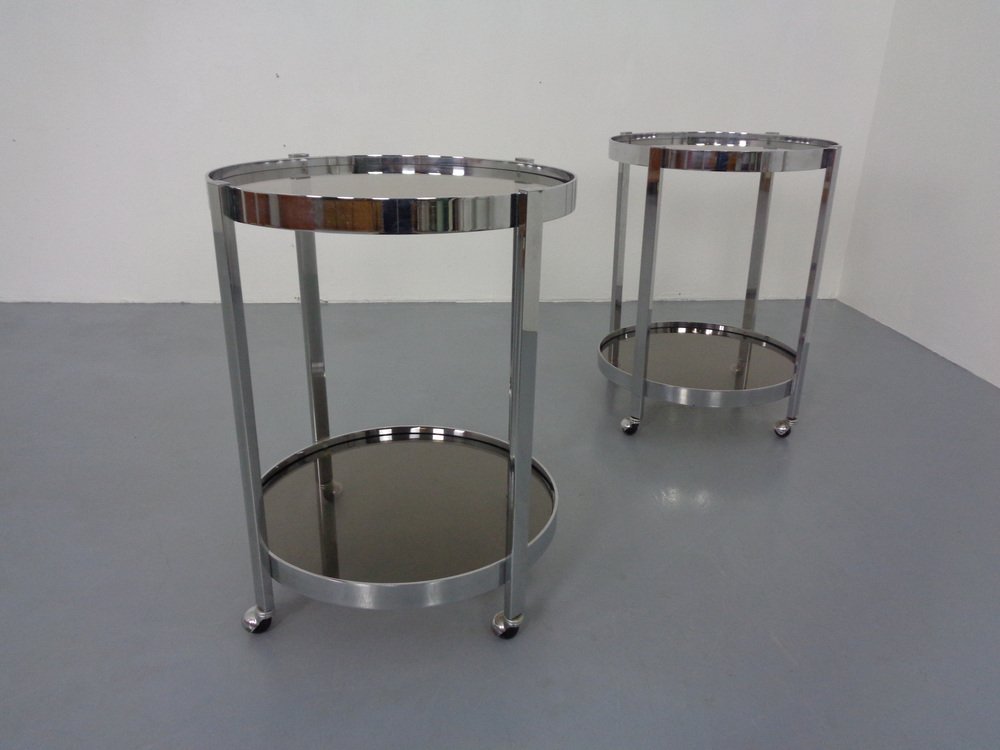 Mid-Century Glass & Metal Serving Bar Carts, 1960s, Set of 2