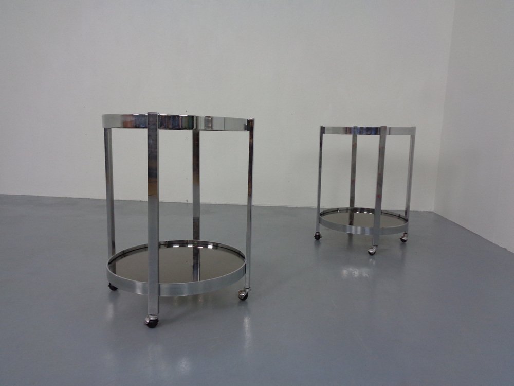 Mid-Century Glass & Metal Serving Bar Carts, 1960s, Set of 2