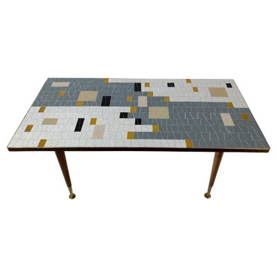 Mid-Century Glass Mosaic Coffee Table in Black, White, Grey & Gold-BAF-950253