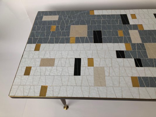 Mid-Century Glass Mosaic Coffee Table in Black, White, Grey & Gold-BAF-950253