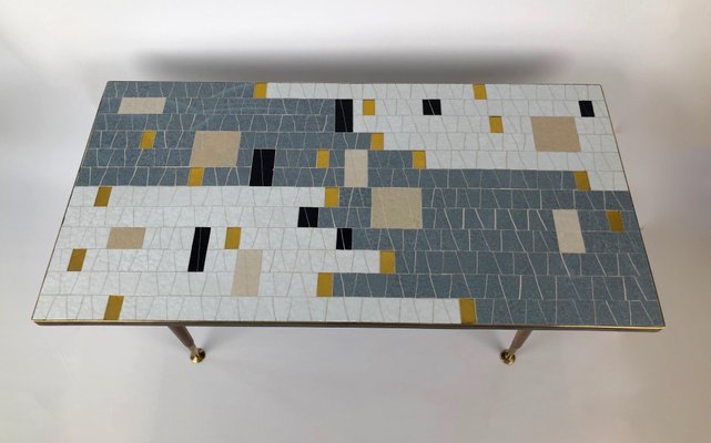 Mid-Century Glass Mosaic Coffee Table in Black, White, Grey & Gold-BAF-950253