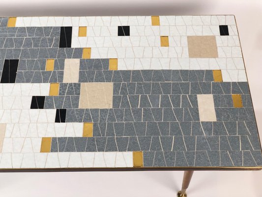 Mid-Century Glass Mosaic Coffee Table in Black, White, Grey & Gold-BAF-950253