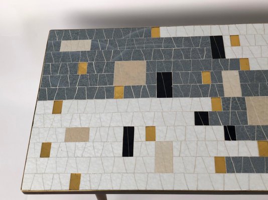 Mid-Century Glass Mosaic Coffee Table in Black, White, Grey & Gold-BAF-950253