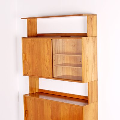 Mid-Century Glass & Oak Wall Unit-JUN-1240866