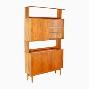 Mid-Century Glass & Oak Wall Unit-JUN-1240866