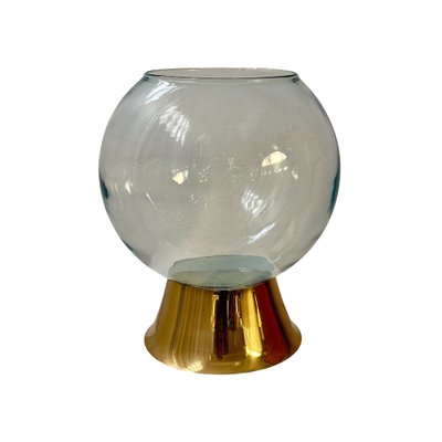 Mid-Century Glass Sphere Vase with Brass Base, 1980s-NOT-1819398