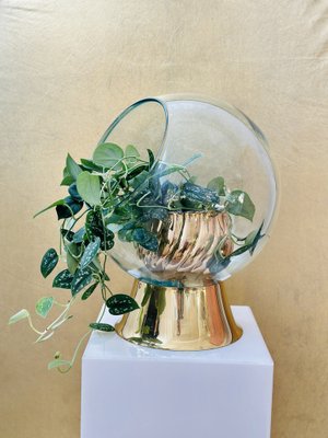 Mid-Century Glass Sphere Vase with Brass Base, 1980s-NOT-1819398