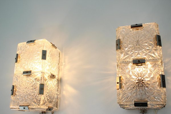 Mid-Century Glass Wall or Ceiling Lamps from Kamenicky Senov, 1970s, Set of 2-TZ-737126