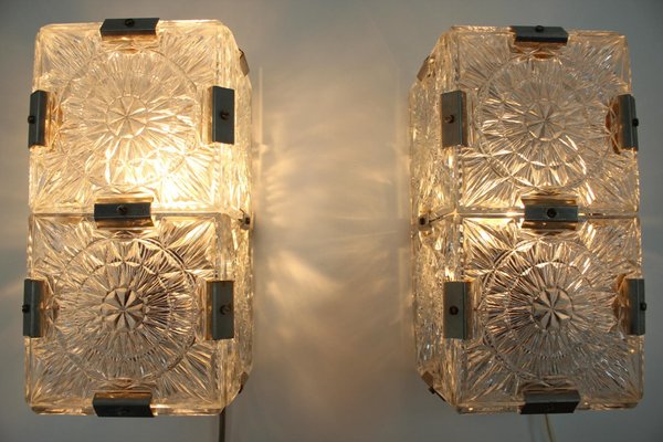 Mid-Century Glass Wall or Ceiling Lamps from Kamenicky Senov, 1970s, Set of 2-TZ-737126