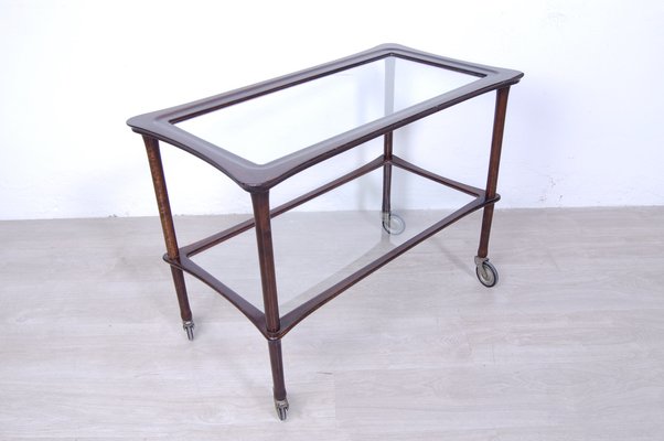 Mid-Century Glass & Wood Trolley, 1950s-XSG-1306560