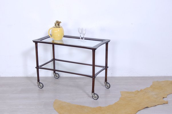 Mid-Century Glass & Wood Trolley, 1950s-XSG-1306560