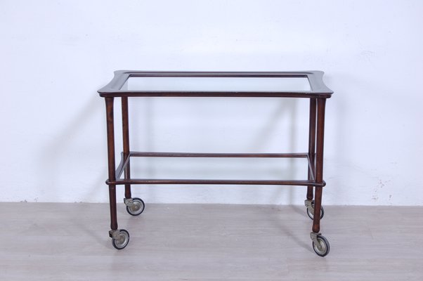 Mid-Century Glass & Wood Trolley, 1950s-XSG-1306560