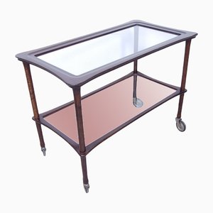 Mid-Century Glass & Wood Trolley, 1950s-XSG-1306560