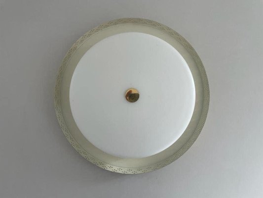 Mid-Century Glass & Yellow Metal Flush Mount, Germany, 1950s-RDS-1725998