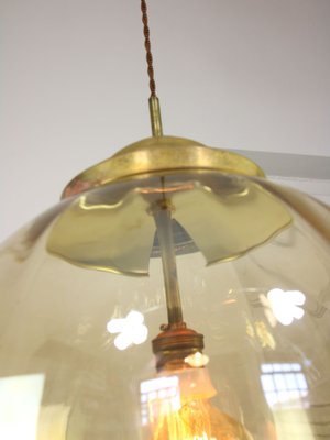 Mid-Century Globe Pendant in Yellow Glass and Brass-HGJ-1299416