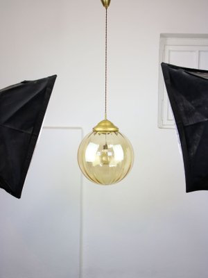 Mid-Century Globe Pendant in Yellow Glass and Brass-HGJ-1299416