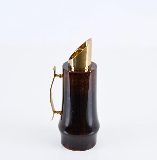 Mid-Century Goatskin and Brass Thermos Decanter by Aldo Tura for Macabo, Italy, 1950s