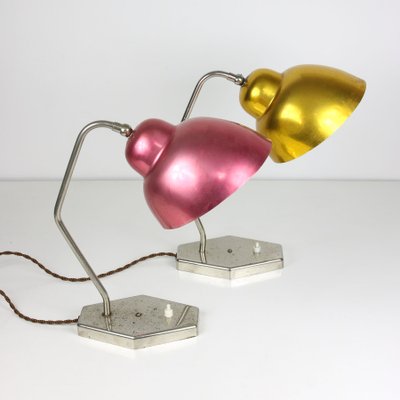 Mid-Century Gold and Red Table Lamps, 1950s, Set of 2-HGJ-1123727