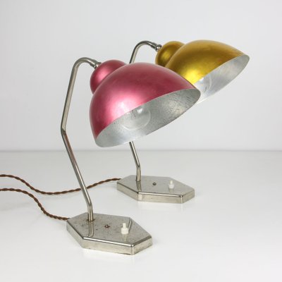 Mid-Century Gold and Red Table Lamps, 1950s, Set of 2-HGJ-1123727