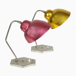 Mid-Century Gold and Red Table Lamps, 1950s, Set of 2-HGJ-1123727