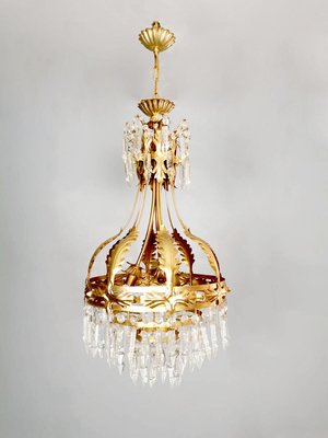 MId-Century Gold Gilded Chandelier, 1950s-BW-717645