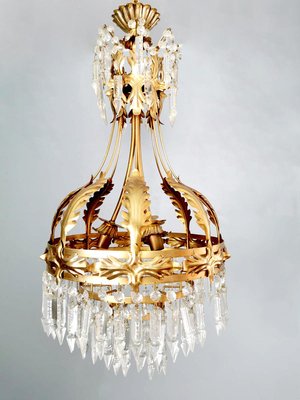 MId-Century Gold Gilded Chandelier, 1950s-BW-717645