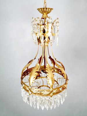 MId-Century Gold Gilded Chandelier, 1950s-BW-717645