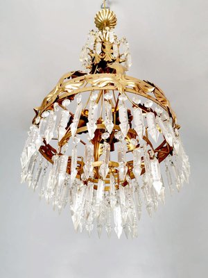 MId-Century Gold Gilded Chandelier, 1950s-BW-717645