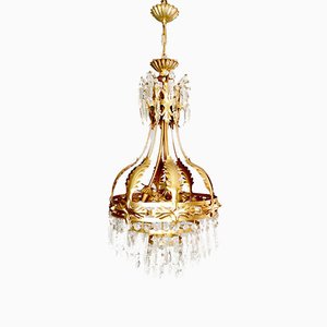 MId-Century Gold Gilded Chandelier, 1950s-BW-717645