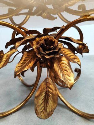 Mid-Century Gold Gilded Coffee Table Bouquet of Roses, 1960s-BW-2036510