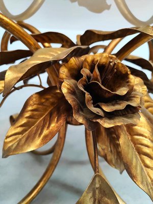 Mid-Century Gold Gilded Coffee Table Bouquet of Roses, 1960s-BW-2036510