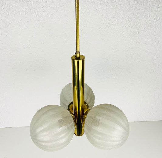 Mid-Century Golden 3-Arm Space Age Chandelier from Kaiser, 1960s, Germany