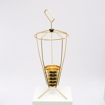 Mid-Century Golden Conical Tripod Umbrella Stand, 1950s-QBR-1058033