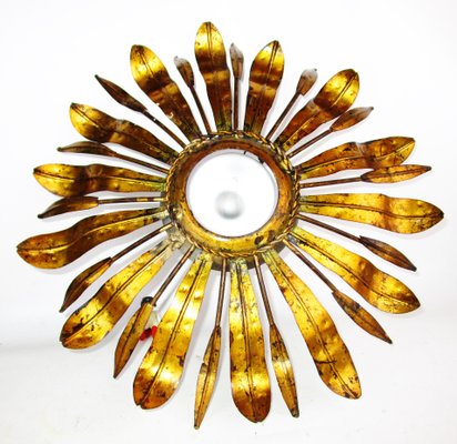 Mid-Century Golden Sunburst Ceiling Lamp, 1950s-ZVO-579693