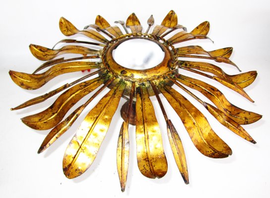 Mid-Century Golden Sunburst Ceiling Lamp, 1950s-ZVO-579693