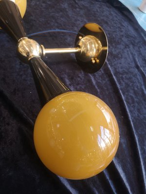 Mid-Century Golden Yellow and Black Murano Art Glass and Brass Wall Light, 1950s-UH-1319978