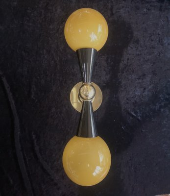 Mid-Century Golden Yellow and Black Murano Art Glass and Brass Wall Light, 1950s-UH-1319978