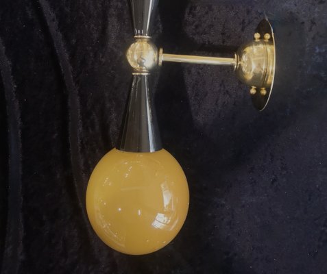 Mid-Century Golden Yellow and Black Murano Art Glass and Brass Wall Light, 1950s-UH-1319978