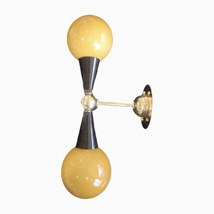 Mid-Century Golden Yellow and Black Murano Art Glass and Brass Wall Light, 1950s-UH-1319978