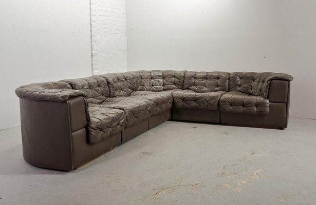 Mid-Century Gray Brown Leather Modular Model DS11 Sofa from de Sede, 1960s, Set of 6-IXC-557529