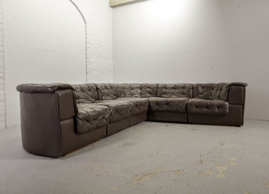 Mid-Century Gray Brown Leather Modular Model DS11 Sofa from de Sede, 1960s, Set of 6-IXC-557529