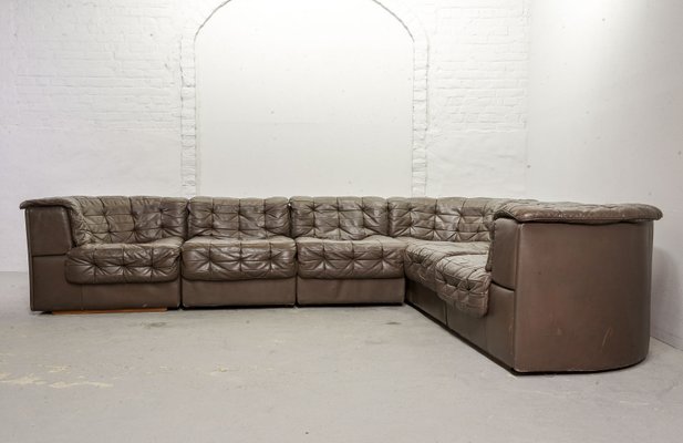 Mid-Century Gray Brown Leather Modular Model DS11 Sofa from de Sede, 1960s, Set of 6-IXC-557529