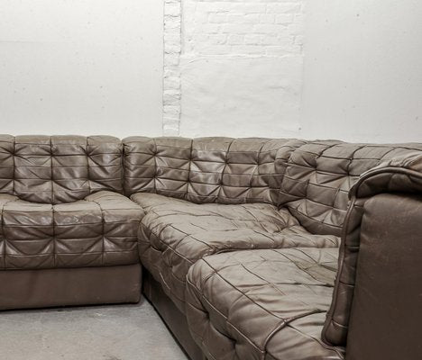 Mid-Century Gray Brown Leather Modular Model DS11 Sofa from de Sede, 1960s, Set of 6-IXC-557529