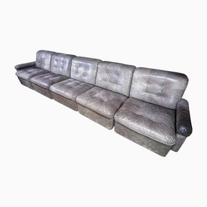 Mid-Century Gray Leather Modular Sofa, Set of 5-IA-1412617