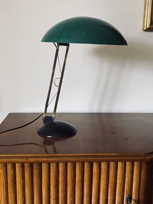 Mid-Century Green and Brass Table Lamp, Italy, 1960s-TXN-1807194