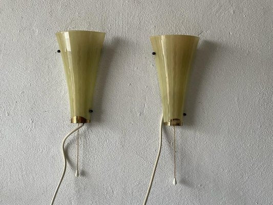 Mid-Century Green Curved Glass Sconces, Germany, 1950s, Set of 2-RDS-1425599