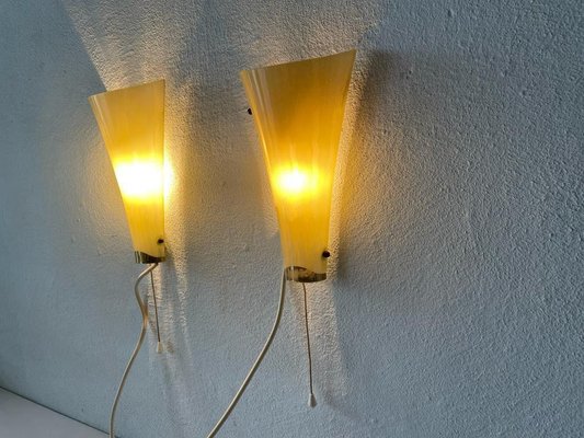 Mid-Century Green Curved Glass Sconces, Germany, 1950s, Set of 2-RDS-1425599